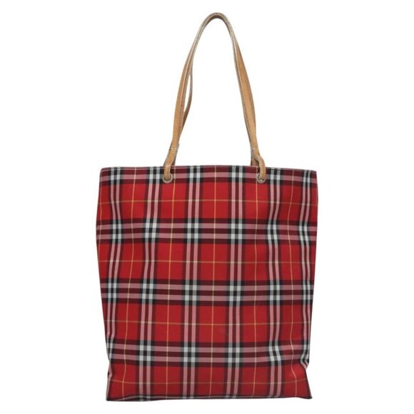 BURBERRY Nova Check Tote Bag Nylon Red Silver Auth - Picture 12 of 15